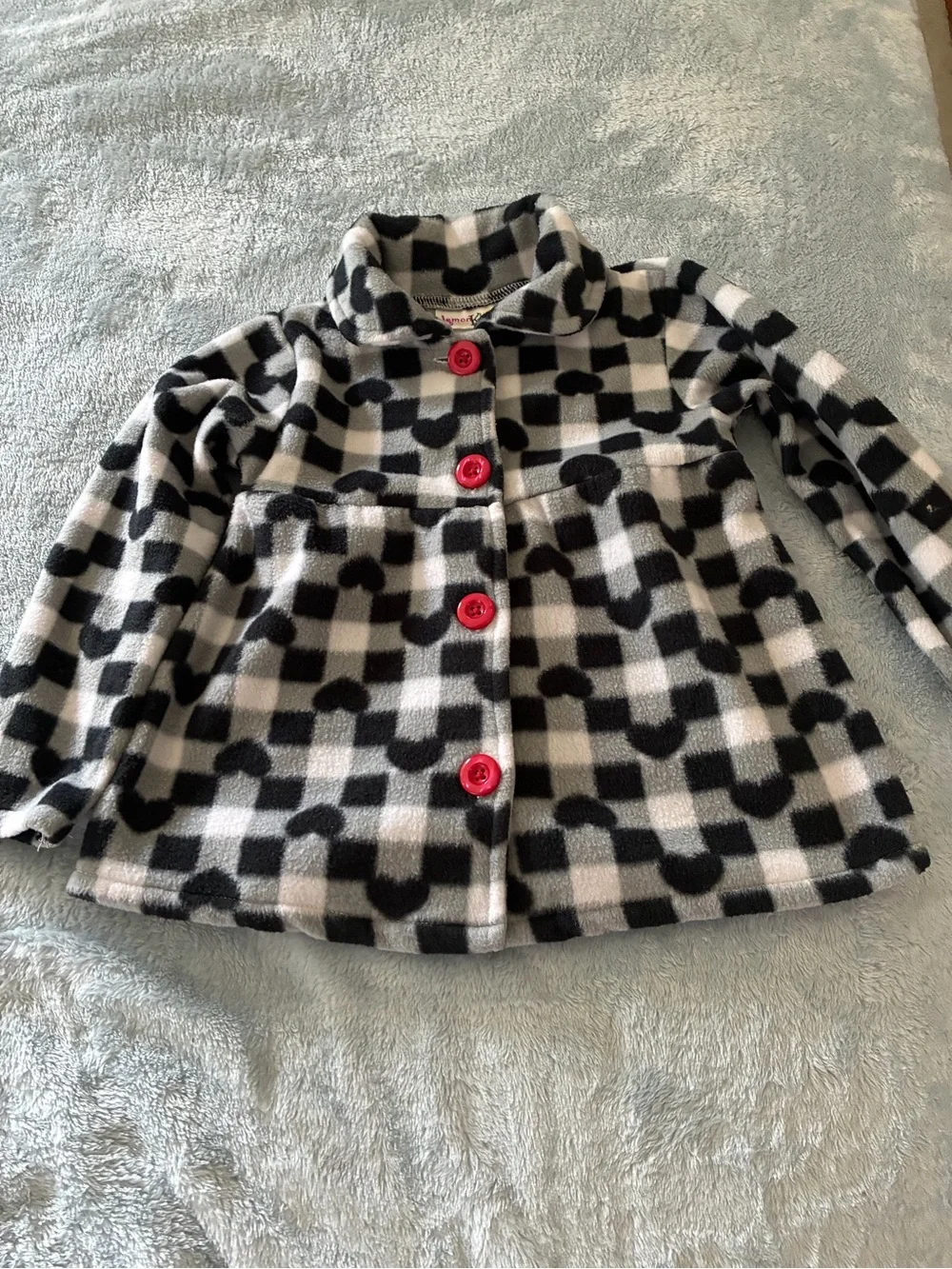 Kids Black, Light Blue  & White Check Fleece jacket with Red Buttons